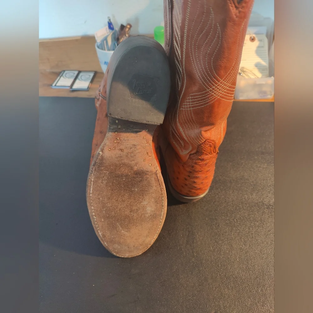 Tony Lama Men's Full Quilted Ostrich Cowboy Boots 9.5D Brown/Orange Color - Picture 2 of 7